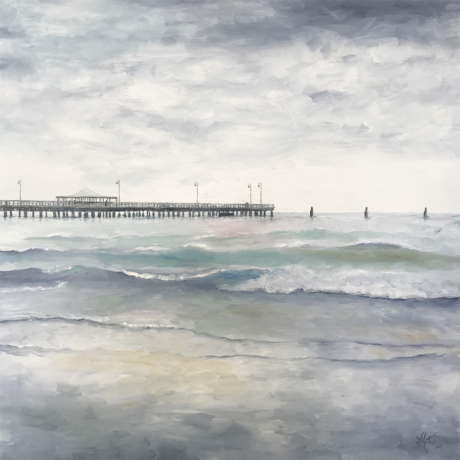 shorncliffe pier oil painting sandgate by jane mathers brisbane artist