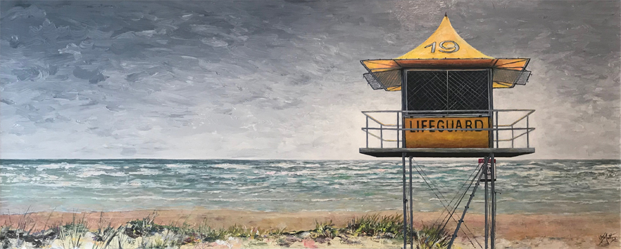 life guard hut at burleigh heads painting jane mathers