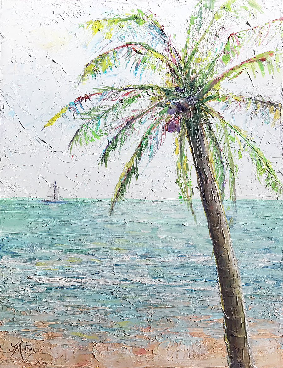 jane mathers oil painting beach palm tree