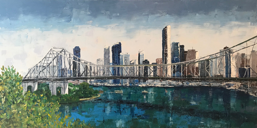 story bridge painting by jane mathers brisbane river city cat