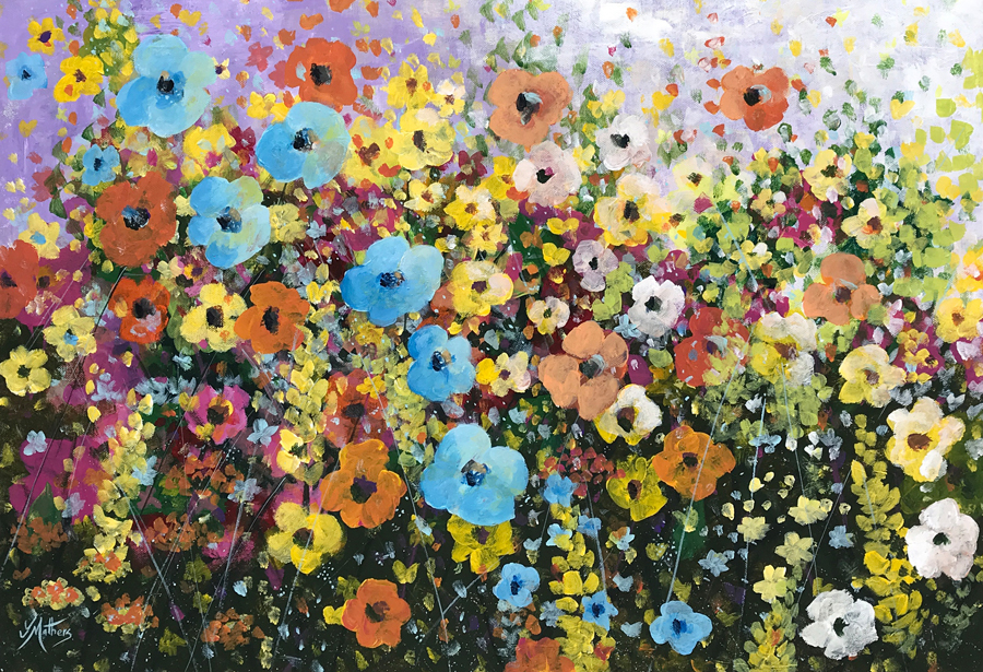 riot of flowers painting by jane mathers