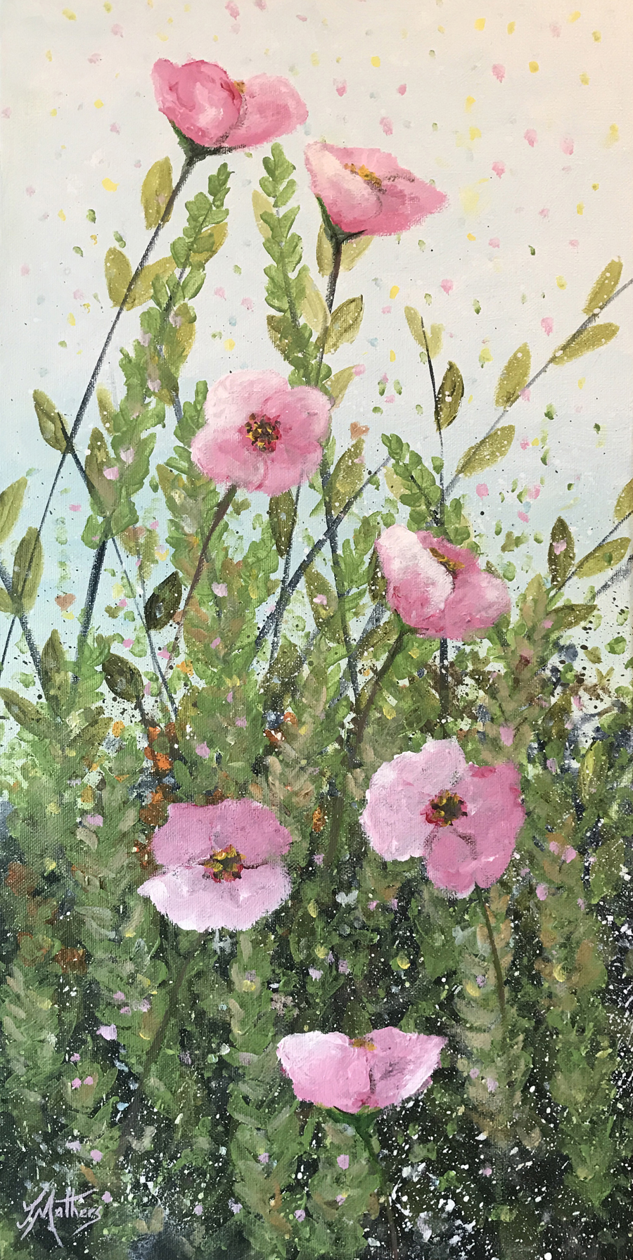 pink poppies painting by jane mathers