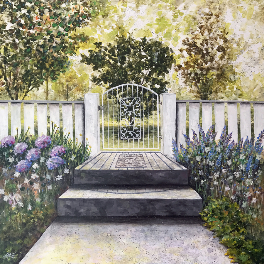 garden gate painting by jane mathers