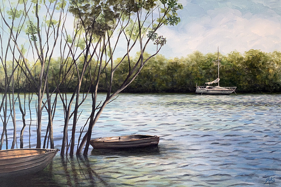 cabbage tree creek painting by jane mathers