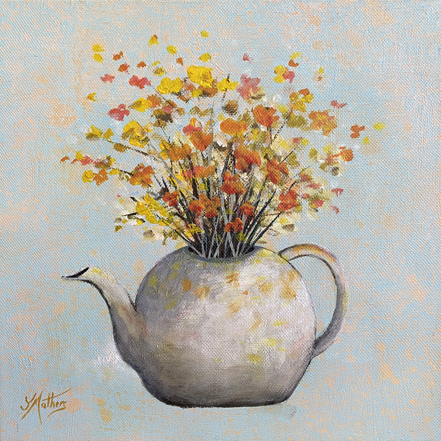 tea pot with flowers painting